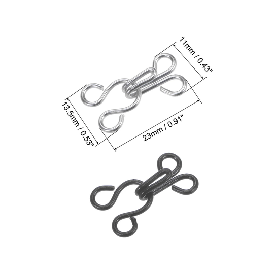 60 Sets Sewing Hooks and Eyes Closure, Copper 23mmx11mm Black & Silver Tone - Mutil Color