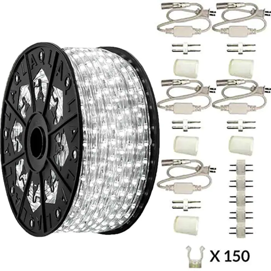 Deluxe 150ft Reel - Cool White LED Rope Light Kit - 120V Standard IP65 Waterproof