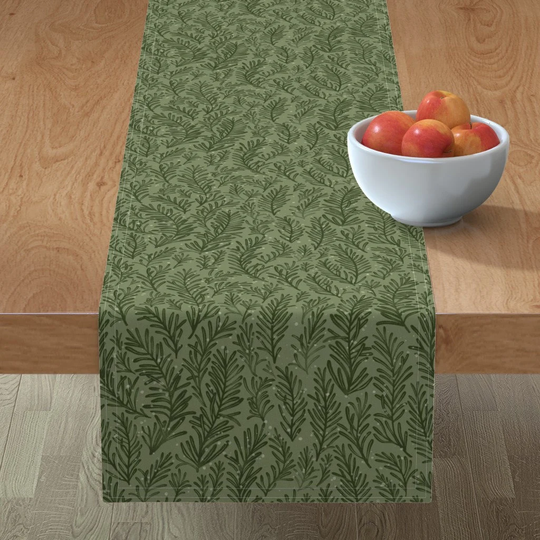 Rosemary Herb Table Runner - Snow By Mint Tulips Floral Winter Holiday Christmas Cotton Sateen Spoonflower