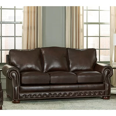 Porto 86" Genuine Leather Rolled Arm Sofa