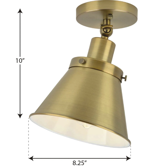 Hinton Collection One-Light Vintage Brass Vintage Style Ceiling Light - 8.25 in x 8.25 in x 10 in