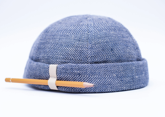 Limited Edition Handmade Docker Hat. Unisex Cap Made Of 100% Herringbone/Chevron Linen. Brimless Hat | Beanie With Pencil Holder
