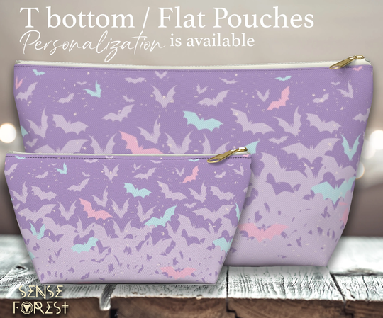 Kawaii Goth Cute Purple Halloween Pencil Pouch, Witchy Zipper Pastel Makeup Large Flat Pouch Case, Travel Organizer