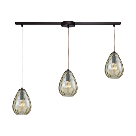 Lagoon 3-Light Linear Mini Pendant Fixture in Oil Rubbed Bronze with Champagne-plated Water Glass