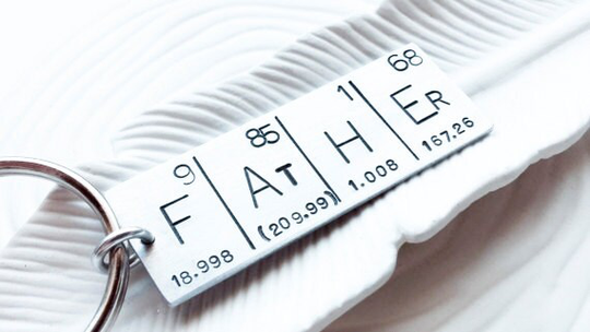 Hand Stamped, Personalized - Periodic Table Elements Father Keychain Father's Day Gift Men's Geek Graduation