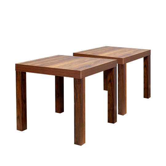 2 Piece Simple End Table Square Side Table Modern Coffee Table in Walnut Color