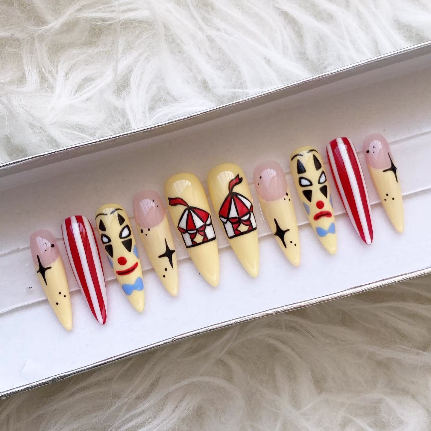 Reusable Pastel Yellow Circus Theme Clown Press On Nails