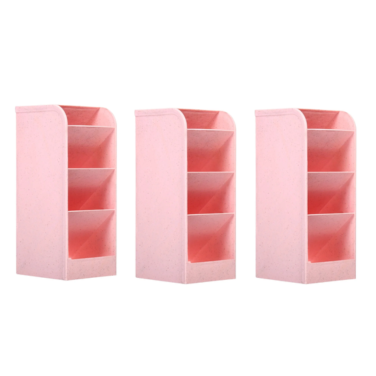 3pcs Pen Holders, Desk Organizer 4-Slot Pencil Stationery Storage Box, Pink