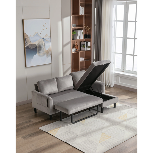 Modern Upholstered Sectional Sofa, Recliner Sleeper Sofa with Storage Convertible Chaise Sofa Bed, Lounge Couch for Living Room