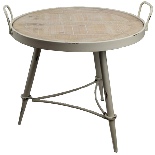 A&B Home Iron and Wood Round Side Table - Beige/White