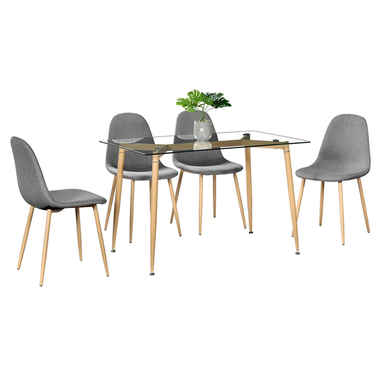 Modern Tempered Glass and Faux Wood Dining Table Set