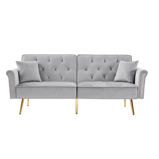 Velvet Tufted Sofa Couch with 2 Pillows and Nailhead Trim, Loveseat Sofa Futon Sofa Bed