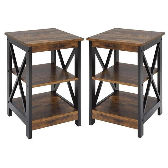 End Table with Shelves in Nutmeg Wood Finish - Set of 2 - 54 x 84