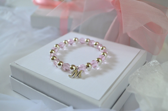 Crystal Pink Baby Bracelet, Personalized Infant Princess Girls Sparkle Swarovski Silver Bracelet Toddler, Easter