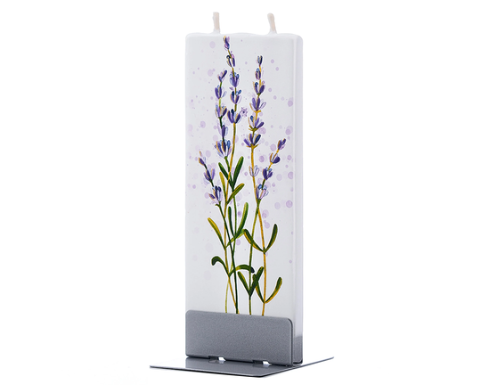 Hand Painted Flat Candle | Lavender Sprigs Small Unique Gift Nature Summer Shelf Décor