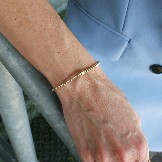 Gold Filled Beaded Cylinder Bracelet, Isabella Celini, Beads, Stretch Stacking Dainty Gift For Women