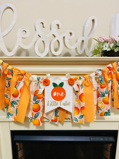 Little Cutie High Chair Banner, Banner, Clementine Birthday Banner, Orange First