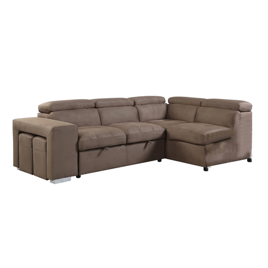 Upholstered Sectional Sofa With Pull-Out Sleeper in Brown