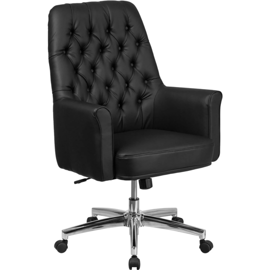 Offex Mid Back Traditional Tufted Black Leather Executive Swivel Office Chair with Arms - Not Available