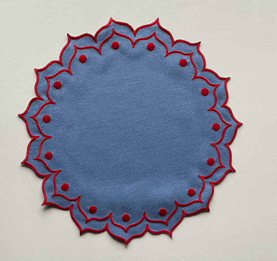 Soleil Placemats, Blue/Red, Set Of 4 Linen