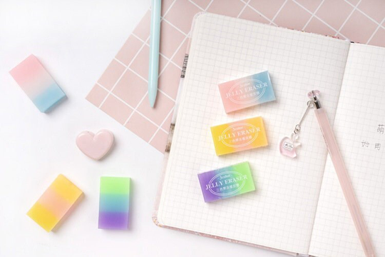 Gradient Color Erasers - Cute Pencil Erasers, Kawaii School Aesthetic Supplies, Jelly