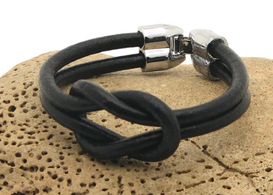 Aniversary Gift, Mens Leather Bracelet, Black Nautical Bracelet With Silver Plated Clasp. Gift For Him. Men