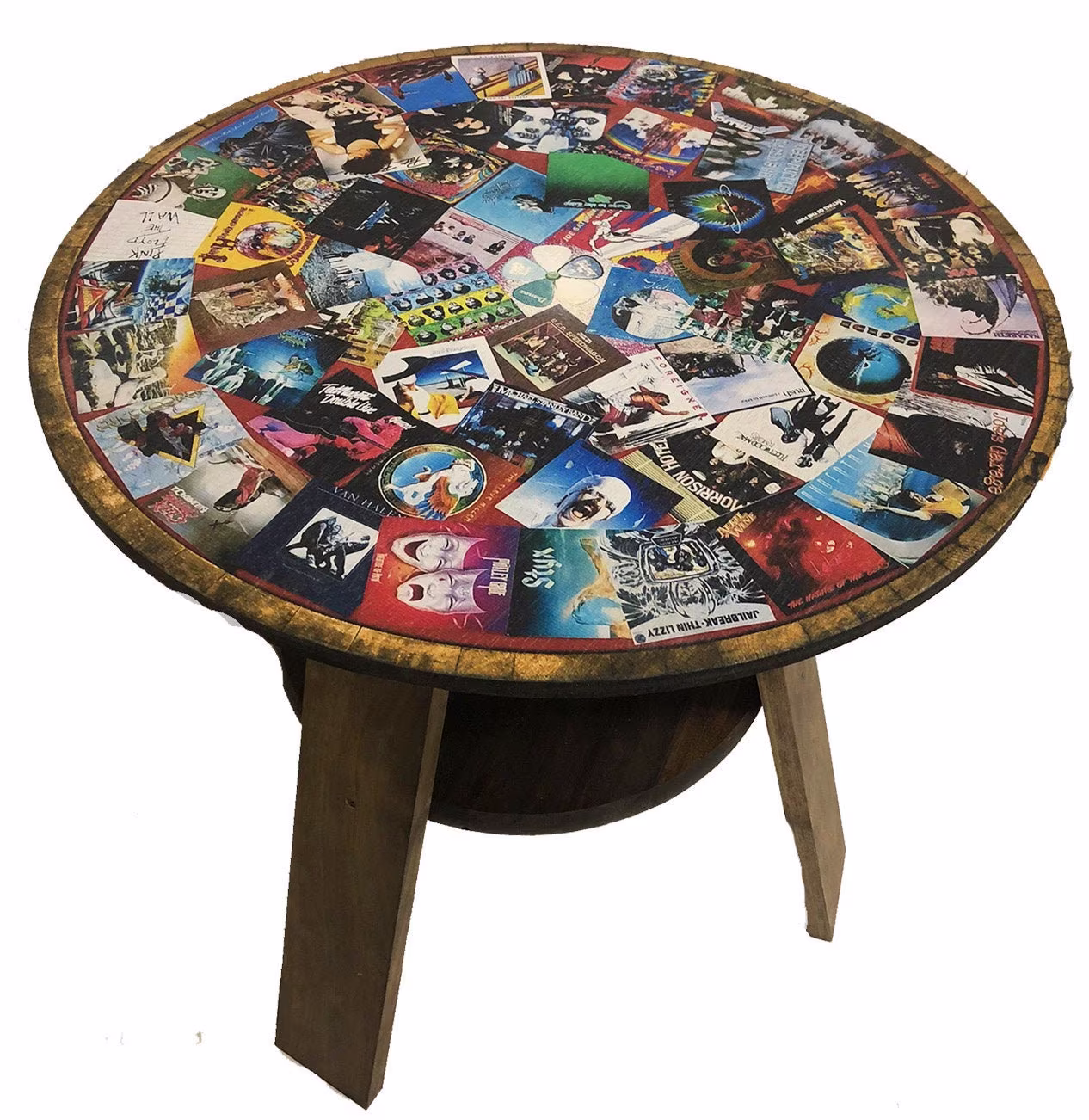 Classic Rock Art End Table | Album Cover & Roll Albums Side Man Cave Furniture Unique Coffee