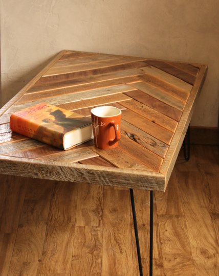 Barn Wood Coffee Table - Herringbone Hairpin Legs Farmhouse Reclaimed Furniture Rustic Barnwood Living Room