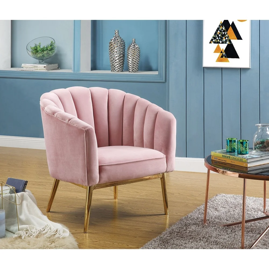 Accent Chair in Pink Velvet & Gold,Glam Style