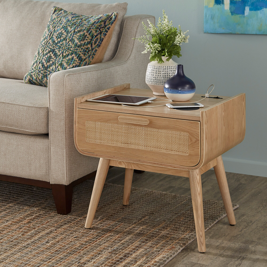 Monika Natural Finish End Table With Wireless Charger by iNSPIRE Q Modern