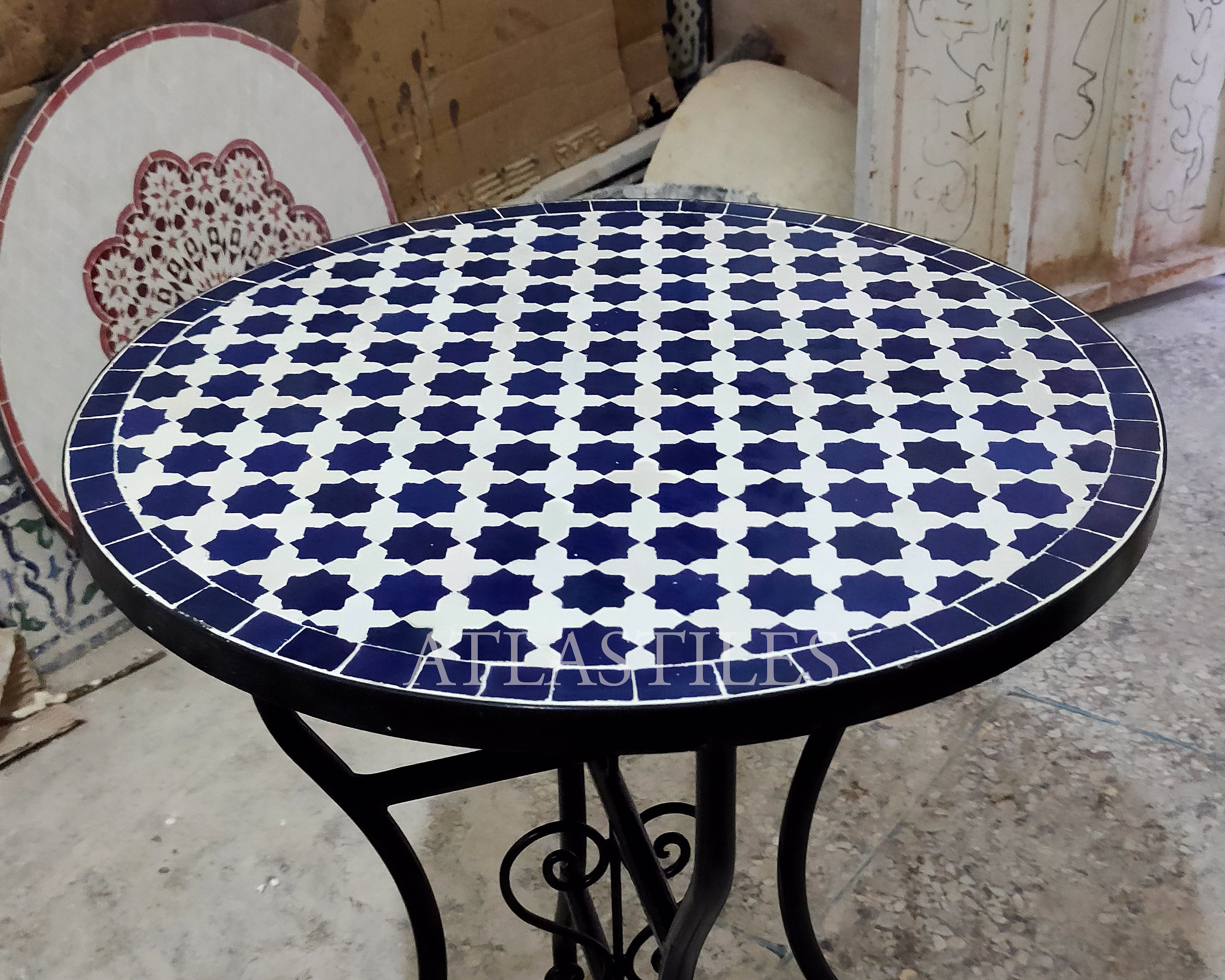 Little Mosaic Round Table Handmade With Natural Colors L Moroccan Amazing Coffee & Dinner Customizable Designs