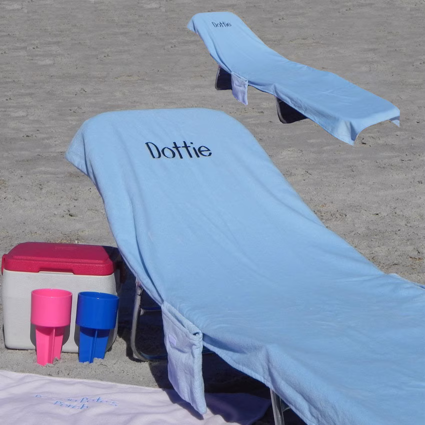 Beach Chair Towel Cover Luxury Terry Cotton Lounge With Pocket Custom Embroidered