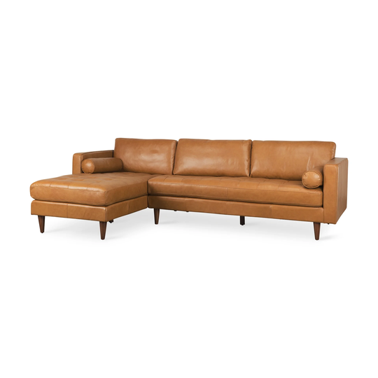 Svend Tan Genuine Leather Left-Chaise Sectional Sofa - 75.2"W x 37.8"D x 33.9"H