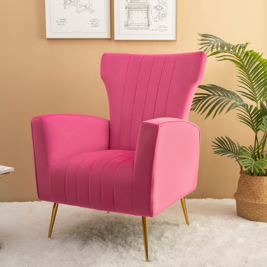 Noble and Luxury Velvet Accent Chair & Wingback Arm Chair with Gold Legs and High Resilient Density Upholstered Lounge Chairs