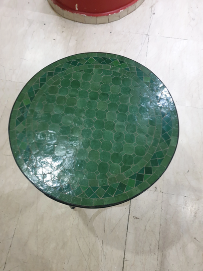 Mosaic Table Round Green For Outdoor-Indoor, Coffee 100% Handcrafted Mad From Moroccan Mosaic