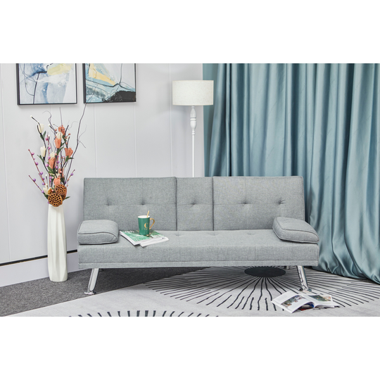 Multifunctional Folding Sofa Bed Modern Pillow Top Arms & Fabric Upholstered Sofa with Coffee Table Function and Metal Leg