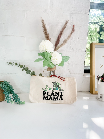 Plant Mama, Canvas Zipper Pouch, Pencil Or Pen Case, Make Up, Cosmetics, Toiletries Bag, School Supplies Travel Bag