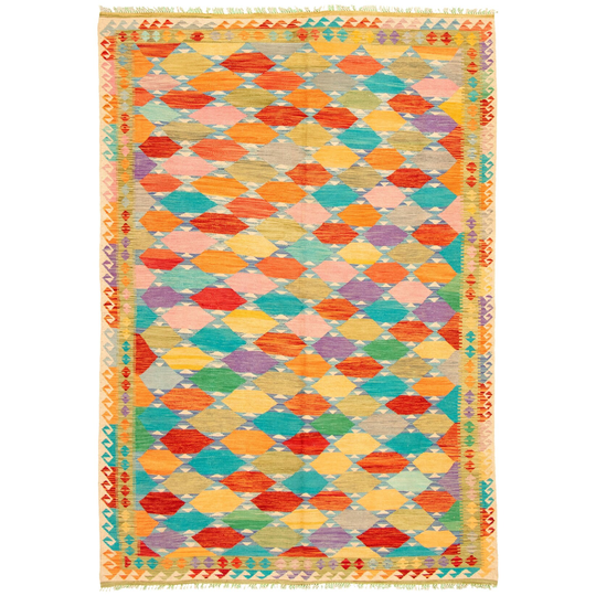 ECARPETGALLERY Flat-weave Bold and Colorful Multi Color Wool Kilim - 6'5 x 9'9