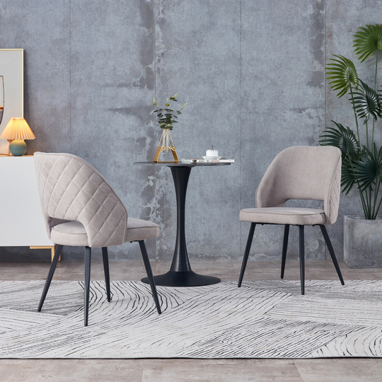 Set of 2 Modern Dining Chairs, Fabric Accent Chair, Living Room Leisure Chairs, Upholstered Side Chair with Metal Legs