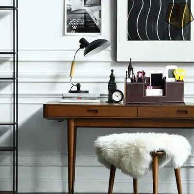 Leather Pen Holder 4 Compartments Organizer Pencil Holder Desk Organizers And Accessories,Suitable For Organizing And Storing Pens, Scissors, Rulers,