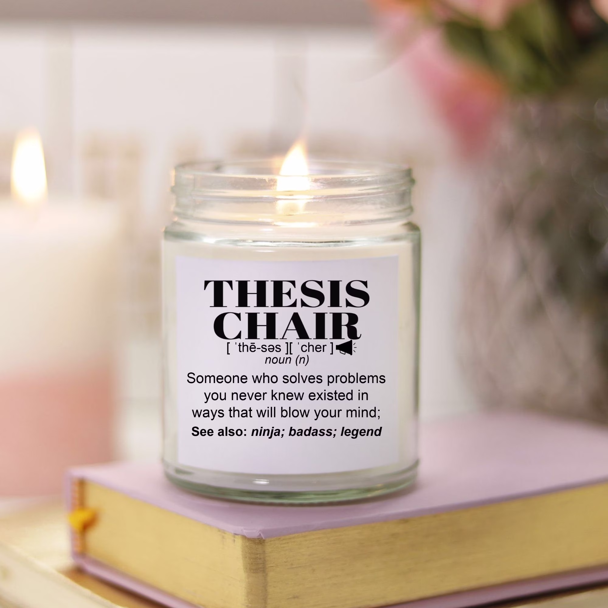 Thesis Chair Gifts L Funny Candle Gift For Women & Men Appreciation, Birthday, Christmas Hand Poured, Soy Scented 9 Oz