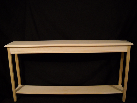 Unfinished 60" Console, Sofa 11"Deep Beveled Edge Pine Table W/Shelf
