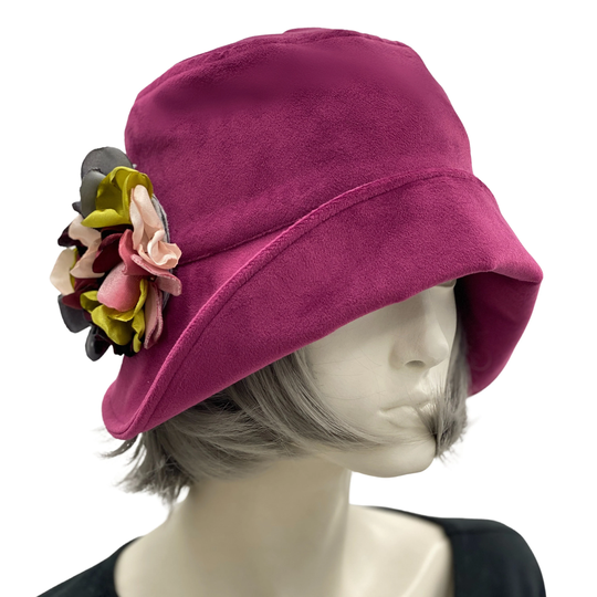Cloche Hat, Raspberry Velvet, 1920S Vintage Style, Formal Fall & Winter Hats Women, Handmade Usa, Anniversary Gift