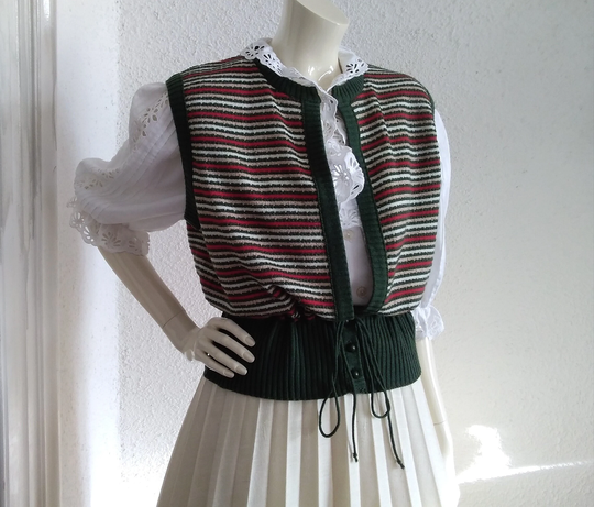 70S Retro Vest Striped Colorful Woman Waistcoat Folk Style Peplum Multi-Colored Ribbon Waist 46 Size Preppy Summer
