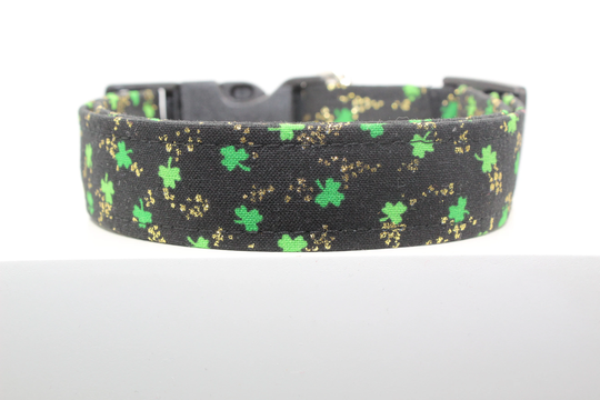 Shamrocks & Gold Dog Collar, Handmade Custom Fabric Patrick St. Valentine Dogs