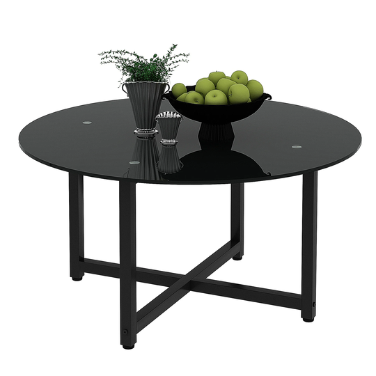 Round Whole Black Coffee Table Clear Table Modern Side Center Table