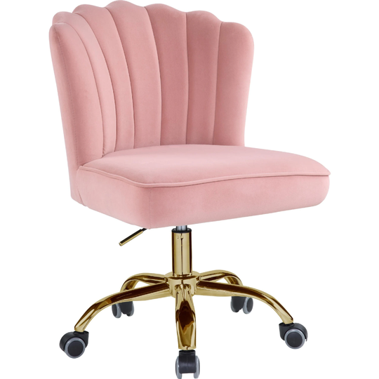 Swivel Office Chair with Shell Design Backrest, Pink and Gold