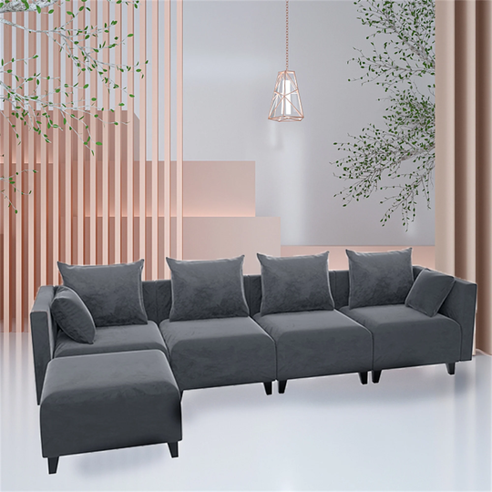 Sectional Sofa Modular Couch with 5 Seats for Living Room, Grey