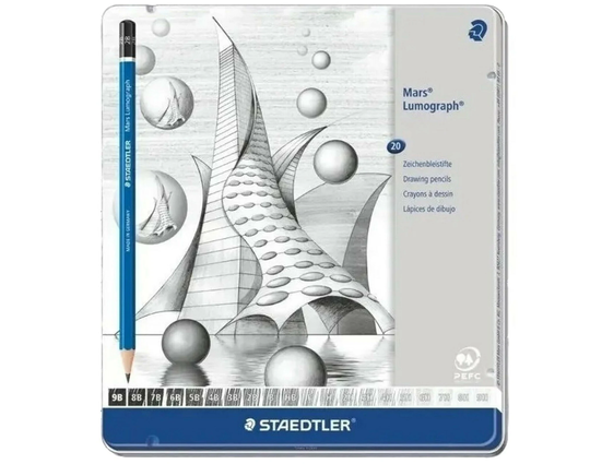 20 Pcs Staedtler Mars Lumograph 100 G20 Art Drawing Sketching Graphite Pencils 9H To 9B With Tin Box