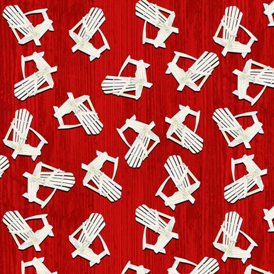 Adirondack Chair Toss in Red From Dockside Collection By Barb Tourtillotte For Henry Glass Fabric - 100% Quilt Shop Cotton